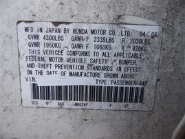 2006 ACURA TSX STD WHITE 2.4 AT A20284